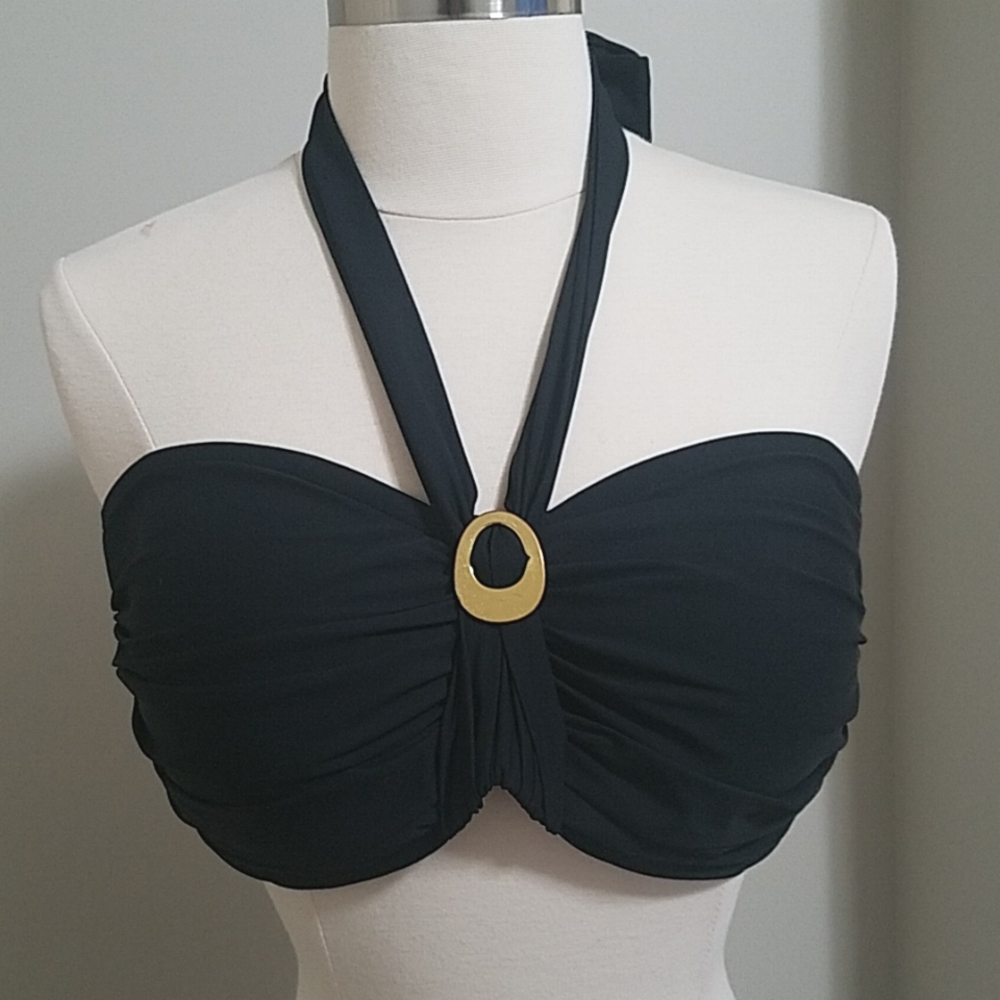 2Bamboo Black Bikini Swim Top sz 32DD - 34DD Small